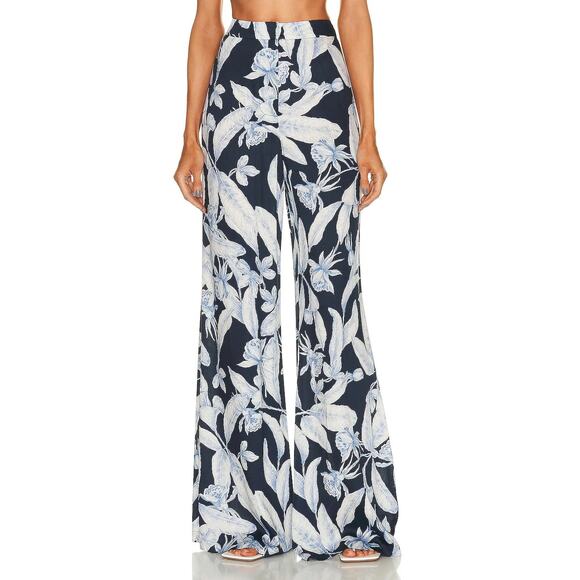 Alexis Brinkley Floral Leaf Print Wide Leg Pants High Rise Maldive Blue Size L - Picture 1 of 14